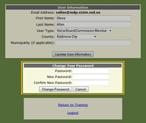 Change your password section: second section on page, below User Info section.