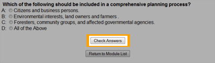 Check answers button: located after the questions and possible answers.